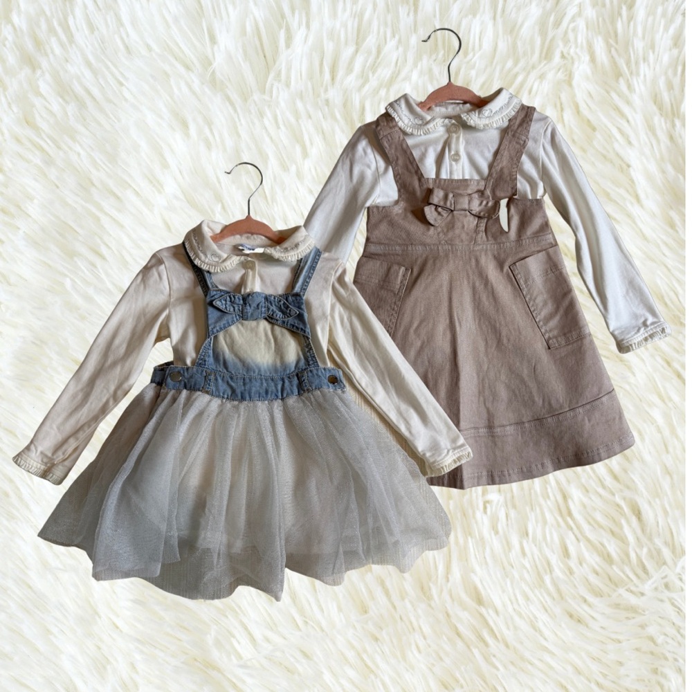 Mayoral 3-Piece Bundle | Embroidered Shirt  + 2 Jumper Dresses | 24M